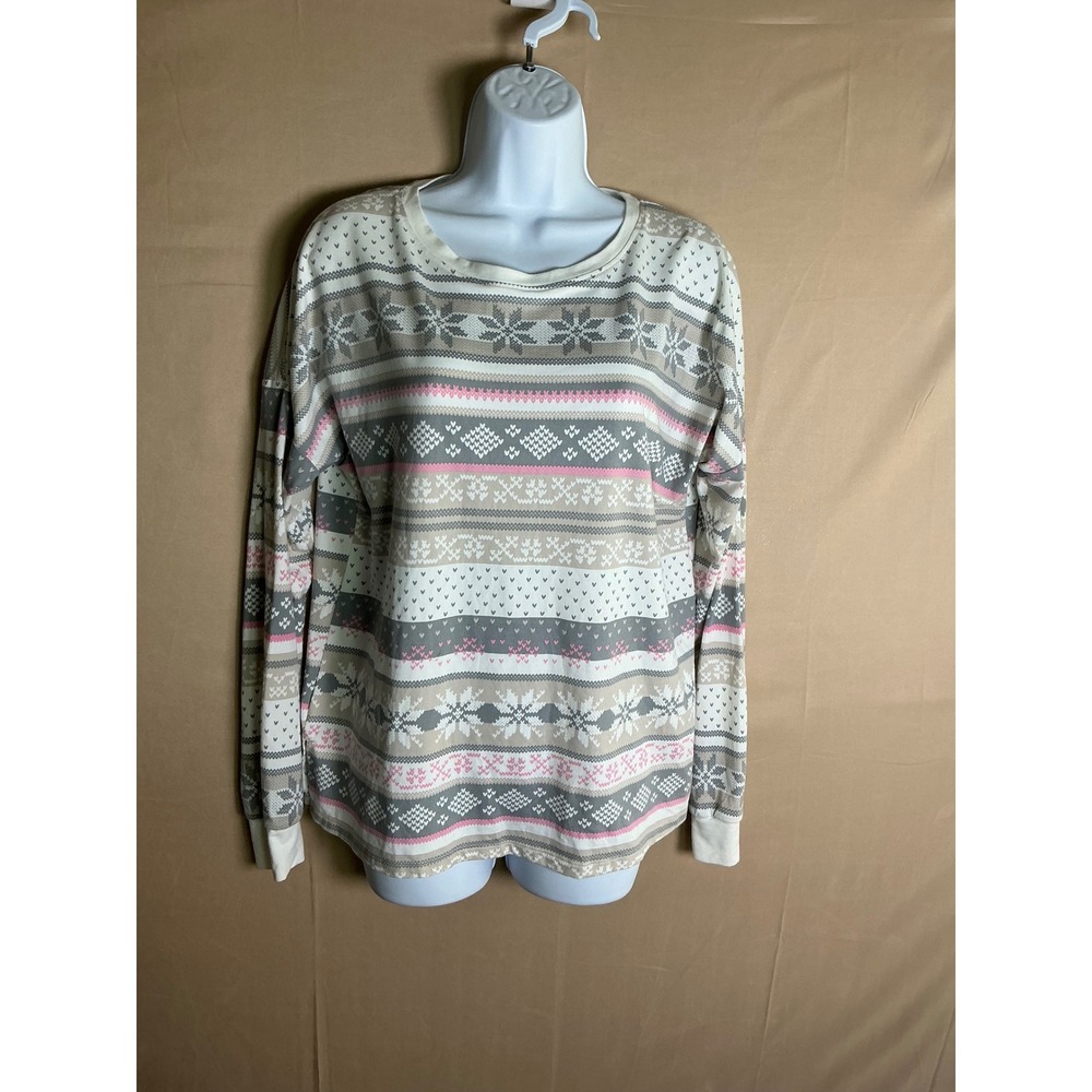 Simply Vera Vera Wang Womens Fair Isle Long Sleeve Top Grey Pink Snowflake M